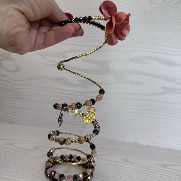 NEW handmade Elegant Gold ,Pink and brown chezco crystal Beaded slinky Bracelet - Picture 4 of 7